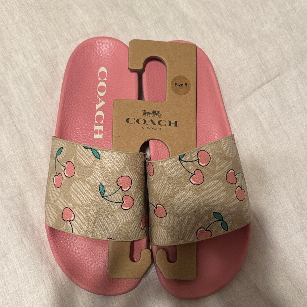 Coach Pink and Tan Cherry Slides